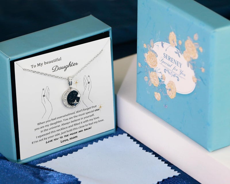Sereney Valentines Day Gifts for Daughter, Daughter Gifts from Mom, Bonus Daughters Gifts, Silver Moon Star Necklace as Bonus Daughterr Necklaces from Mom, Step Daughterr Present from Stepmom Stepdad - Image 2